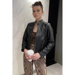 Gülseli Kadın Kemer Tokalı Crop Top Suni Deri Ceket - Siyah - 34