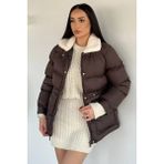 Gülseli Peluş Yaka Detaylı Astarlı Kadın Şişme Mont P-00018915 - 38 - Kahve