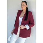 Gülseli Perry Kadın Kruvaze Yaka Astarlı Keten Ceket P-00020689 - M - Bordo