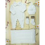 Gültekin Bebe Zeni Triko Bebek 5 Li Tulum Seti Yenidoğan Bebek Takım Kutulu 3034 Krem