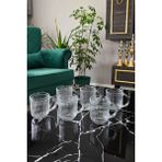Gülümseten Avm 6 Lı Cam Kulplu Çay Bardağı | Cam Neskahve Bardağı | Origami Çizgili Cam Bardak - Beyaz - 0 - 499 ml