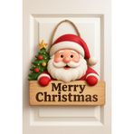 Gülümseyen Noel Babalı Ahşap Kapı Süsü Yılbaşı Mazemeleri Noel Yılbaşı Temalı Hediyeler Yılbaşı Süsü (20-25 cm)