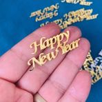 Gülüş Lazer Kesim 15 Adet 5X2 Cm Gold Happy New Year Yazılı Pleksı Etiket
