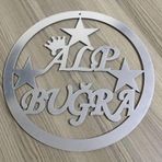 Gülüş Lazer Kesim 30 Cm Gümüş Pleksi Arkası Ahşap Destekli Kalın Kapı Süsü Pleksi Çocuk Odası Kapı Süsü