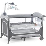 Gulz Atlas Plus Anne Yanı Sallanır Cibinlikli Dönenceli Oyun Parkı Park Yatak Bebek Beşik 70 x 110 cm - Dark Gray