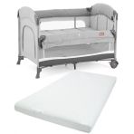 Gulz Omega 70x110 cm Anne Yanı Sallanır Cibinlikli Bebek Beşiği + Koyu Gri Pamuk Yatak