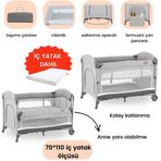 Gulz Omega 70x110 cm Dark Grey Anne Yanı Sallanır Cibinlikli Yataklı Oyun Parkı Bebek Beşik