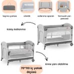 Gulz Omega Anne Yanı Sallanır Cibinlikli Oyun Parkı Park Yatak Bebek Beşik 70X110 cm - Koyu Gri