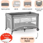 Gulz Raftel Oyun Parkı Park Yatak Bebek Beşik 70X120 cm + Yataklı - Açık Gri
