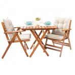 Gümbet Ahşap Bahçe Balkon Seti: 80x80 Masa + 2 Sandalye Katlanır Minderli Takım