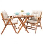 Gümbet Ahşap Bahçe Balkon Takımı: 60x80 Masa + 2 Minderli Sandalye Katlanır Set