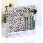 Gümrük Bey Touch Of Beauty Makyaj Fırça Seti 5'li Make - Up Brush Seti Çanta Boy & Leopar Desenli Çanta - Karışık Çok Renkli