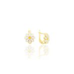 Gümüş Altın Yaldızlı Mineli Papatya Küpe Sgtl10221gold