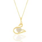 Gümüş Altın Yaldızlı Zirkon Taşlı Kalpli Kuğu Kolye Sgtl11027gold