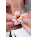 Gümüş Altın Yaldızlı Zirkon Taşlı Kar Kristali Küpe Sgtl12998gold