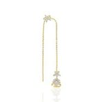 Gümüş altın yaldızlı zirkon taşlı özel tasarım lotus zincirli kıkırdak küpe SGTL11956GOLD