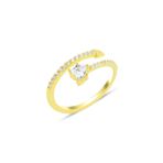 Gümüş altın yaldızlı zirkon taşlı üstten ayarlanabilir kalp yüzük SGTL12233GOLD
