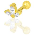 Gümüş Altın Yaldızlı Zirkon Üç Taşlı Tragus Helix Piercing Küpe SGTL12194GOLD