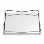 Gümüş Aynalı Dikdörtgen Metal Tepsi, 38x26 cm, Şık Sunum için Sofistike Servis Tepsisi