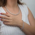 Gümüş Beyaz Taşlı Su Yolu Kadın Set SL6621
