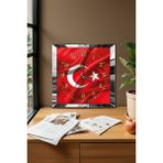 Gümüş Çerçeveli Türk Bayrağı Temalı Dekoratif Mdf Duvar Saati - 30 x 30