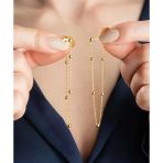 Gümüş Çift Zincirli Gold Top Detaylı Kadın Küpe