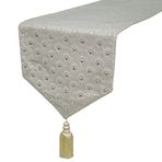 Gümüş Dekoratif masa koşucu 35 x 120 cm | Modern Geometrik Jakarlı Masa örtüsü | Viktorya Dönemi Desen, Püsküller, Kristaller Parti için Masa Koşucusu, Yemek Masası Dekoru - Silver Crest