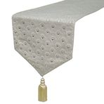 Gümüş Dekoratif masa koşucu 40 x 270 cm | Modern Geometrik Jakarlı Masa örtüsü | Viktorya Dönemi Desen, Püsküller, Kristaller Parti için Masa Koşucusu, Yemek Masası Dekoru - Silver Crest
