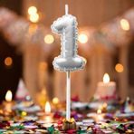 GÜMÜŞ DOĞUM GÜNÜ BALON ŞEKLİNDE MUM PASTA MUMU 1 NUMARA