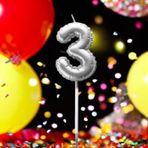 GÜMÜŞ DOĞUM GÜNÜ BALON ŞEKLİNDE MUM PASTA MUMU 3 NUMARA