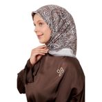 Gümüş Etnik Desen Twill İpek Eşarp