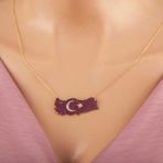Gümüş Gold Ay Yıldız Türkiye Haritası Kadın Kolye SL5325