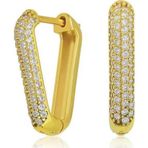 Gümüş Gold Beyaz Taşlı Üçgen Küpe SL5597