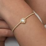 Gümüş Gold Kalpli Su Yolu Bileklik SL8932