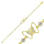 Gümüş Gold Kelebek Bayan Bileklik SL1469