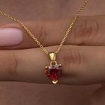 Gümüş Gold Kırmızı Taşlı Kalpli Kadın Kolye SL6282
