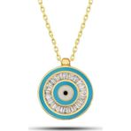 Gümüş Gold Nazar Boncuğu Kadın Kolye SL12621