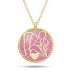 Gümüş Gold Pembe Sedef Taşlı Anne Çocuk Sevgisi Kolye SL12083