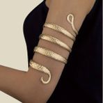 Gümüş-Gold Renk Yılan Desenli Spiral Kol Üstü Bilezik – Ayarlanabilir Vintage Metal Kol Aksesuarı Kadın - Altın - Sarı