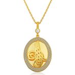 Gümüş Gold Tuğralı Oval Bayan Kolye SL4365