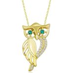 Gümüş Gold Yeşil Gözlü Baykuş Kadın Kolye SL5068