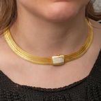 Gümüş Gold Zirkon Taşlı Trabzon Hasır Kadın Kolye SL7299