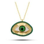 Gümüş Gold Zümrüt Göz Koruyucu Kadın Kolye SL12620