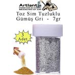 Gümüş Gri Toz Sim Tuzluklu 7 gr 3 Adet Renkli Toz Sim Epoksi Reçine Okul Etkinlik Dekarasyon Slime