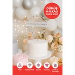 Gümüş Halkalı Happy Birthday Pasta Süsü – Çiçekli Fiyonklu Parlak Doğum Günü Dekoru