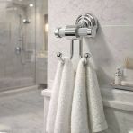 Gümüş İkili Askılık Vidalı Duvar Tipi Banyo Duvar Havlu Askısı Dayanıklı Paslanmaz Modern Tasarım