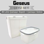 Gümüş Ikili Dokunmatik 80 Lt Çamaşır Sepeti+Çamaşır Selesi Çeyiz Seti-Mt09