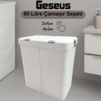 Gümüş Ikili Dokunmatik Çamaşır Sepeti Çöp Kovası Temizlik Kovası Kirli Sepet 80 Litre-Mt009