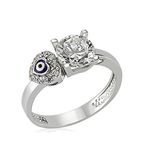 Gümüş Kalp Nazarlı Tek Taş Bayan Yüzük WRG101231 16