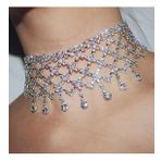 Gümüş Kaplama Yapay Elmas Örgü Şekli Kısa Sallantılı Gerdanlık Kolye İçi Boş Püskül Choker Kolye